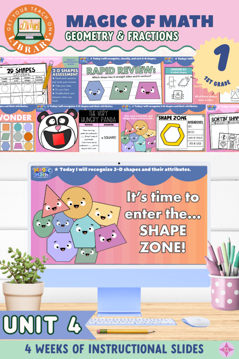 1st Grade Magic of Math Unit 4 Instructional Slides: Shapes and Fractions - Shop GYTO - Get Your Teach On