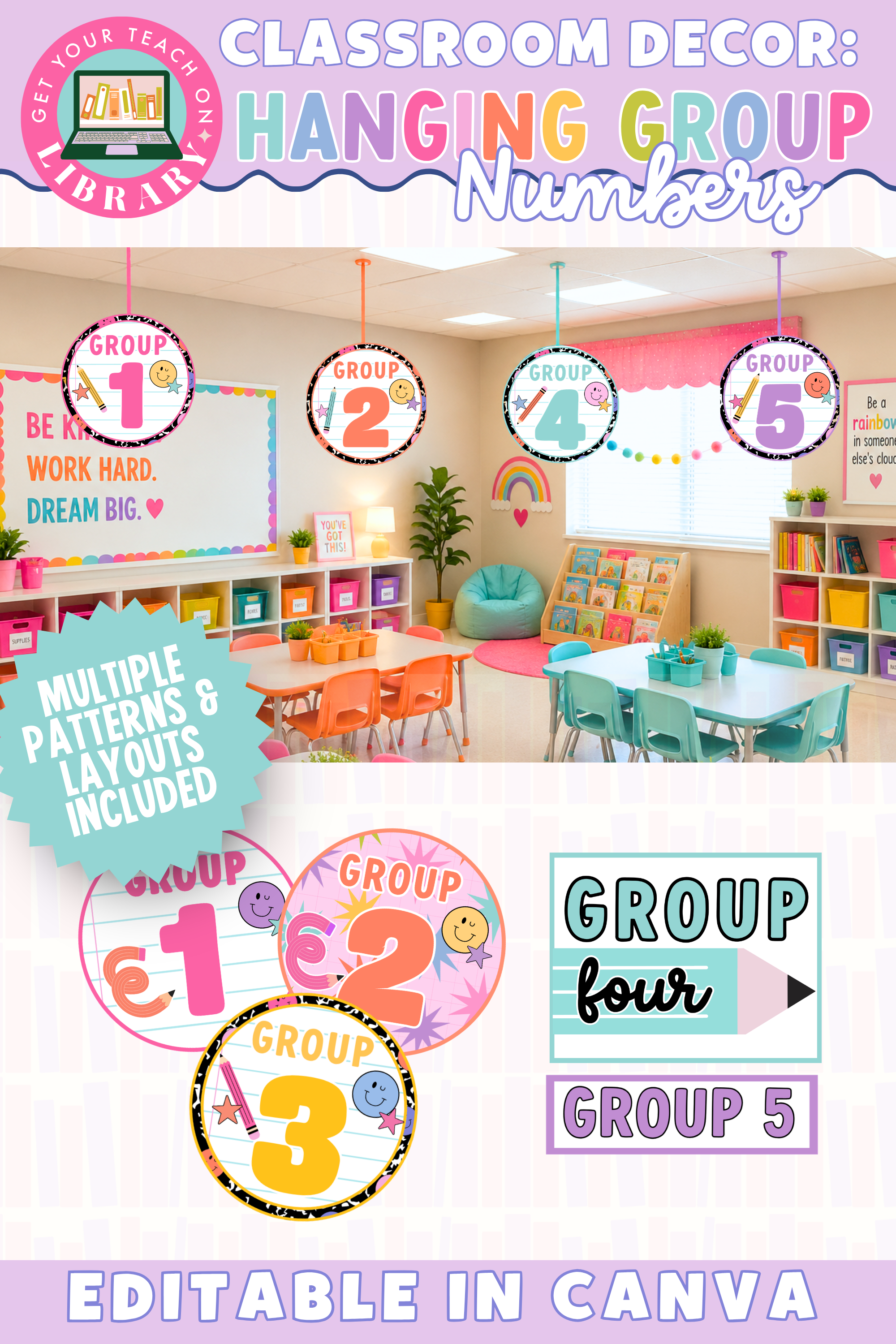 GYTO Classroom Decor: Hanging Group Numbers | Classroom Management Tool | Bright Classroom Decor