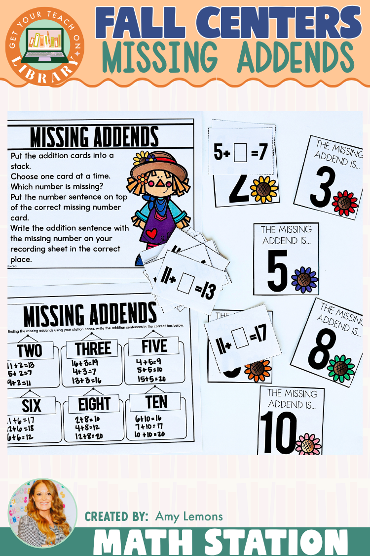Fall Math Station: Missing Addends in Addition Equations