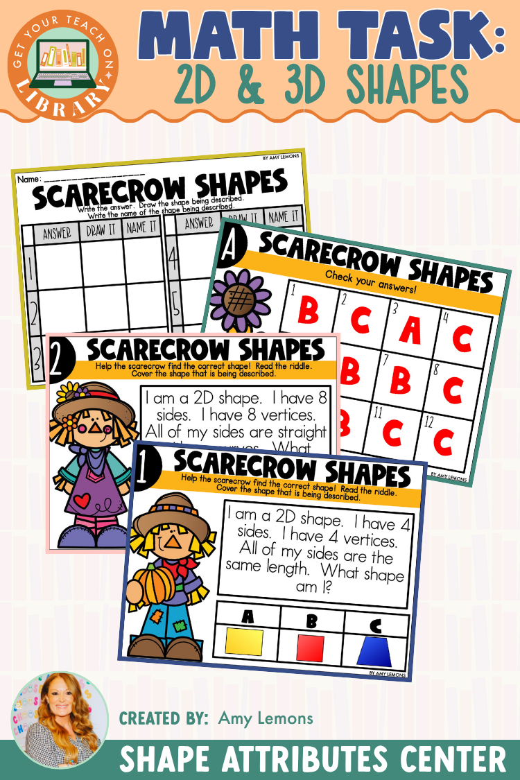 Math Task Cards: 2D & 3D Shapes | Scarecrow Shapes