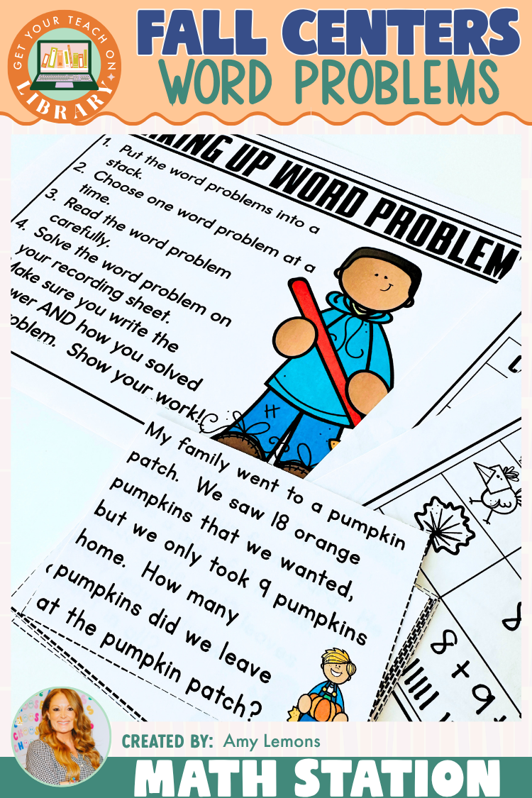 Fall Math Station: Addition & Subtraction Word Problems
