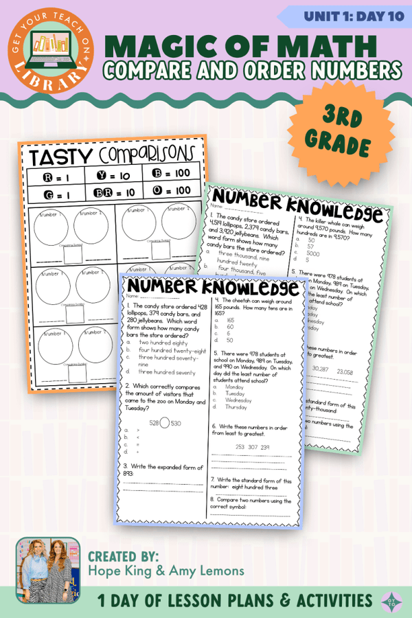 3rd Grade Magic of Math Unit 1 Day 10: Compare and Order Numbers by Hope King, Amy Lemons and Get Your Teach On