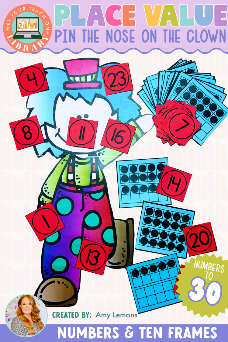 Numbers and Ten Frames Matching Game to 30: Pin the Nose on the Clown