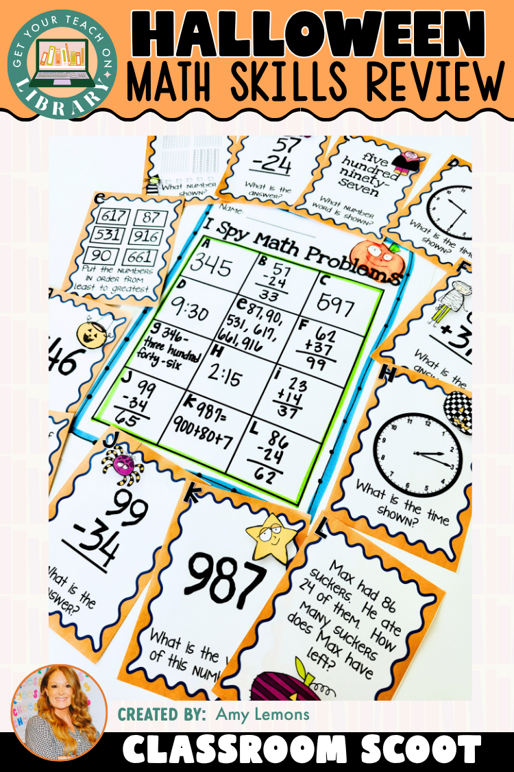 Halloween Math Review Scoot | Mixed Math Skills Task Cards
