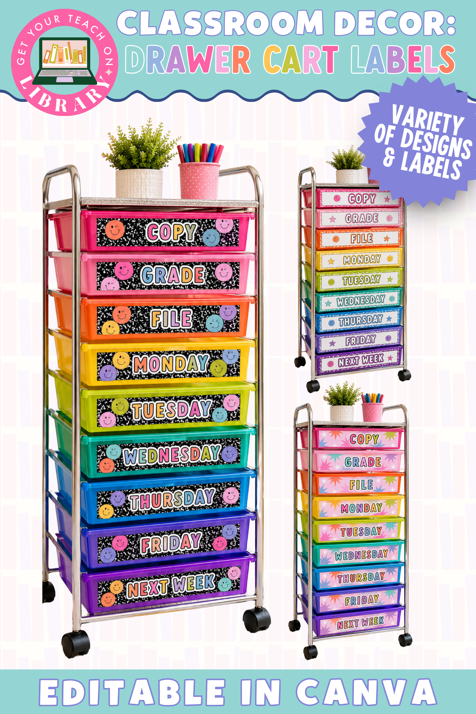 GYTO Classroom Decor: Drawer Cart Labels | Bright Classroom Decor