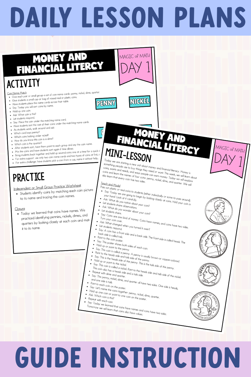Kindergarten Magic of Math Unit 13: Identify Coins, Financial Literacy, End of the Year Review