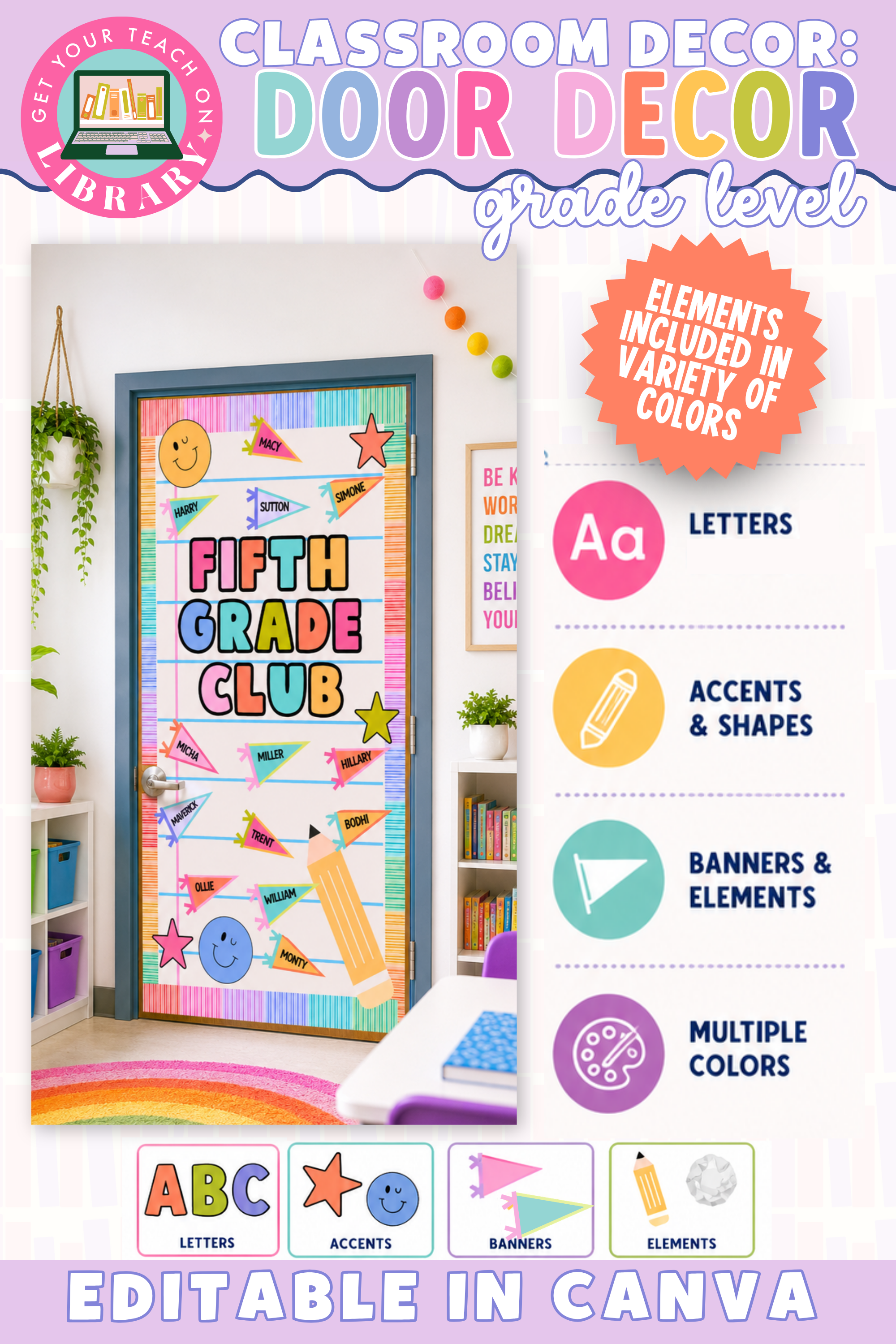 GYTO Classroom Decor: Door Decor | Grade Level Club | Bright Classroom Decor
