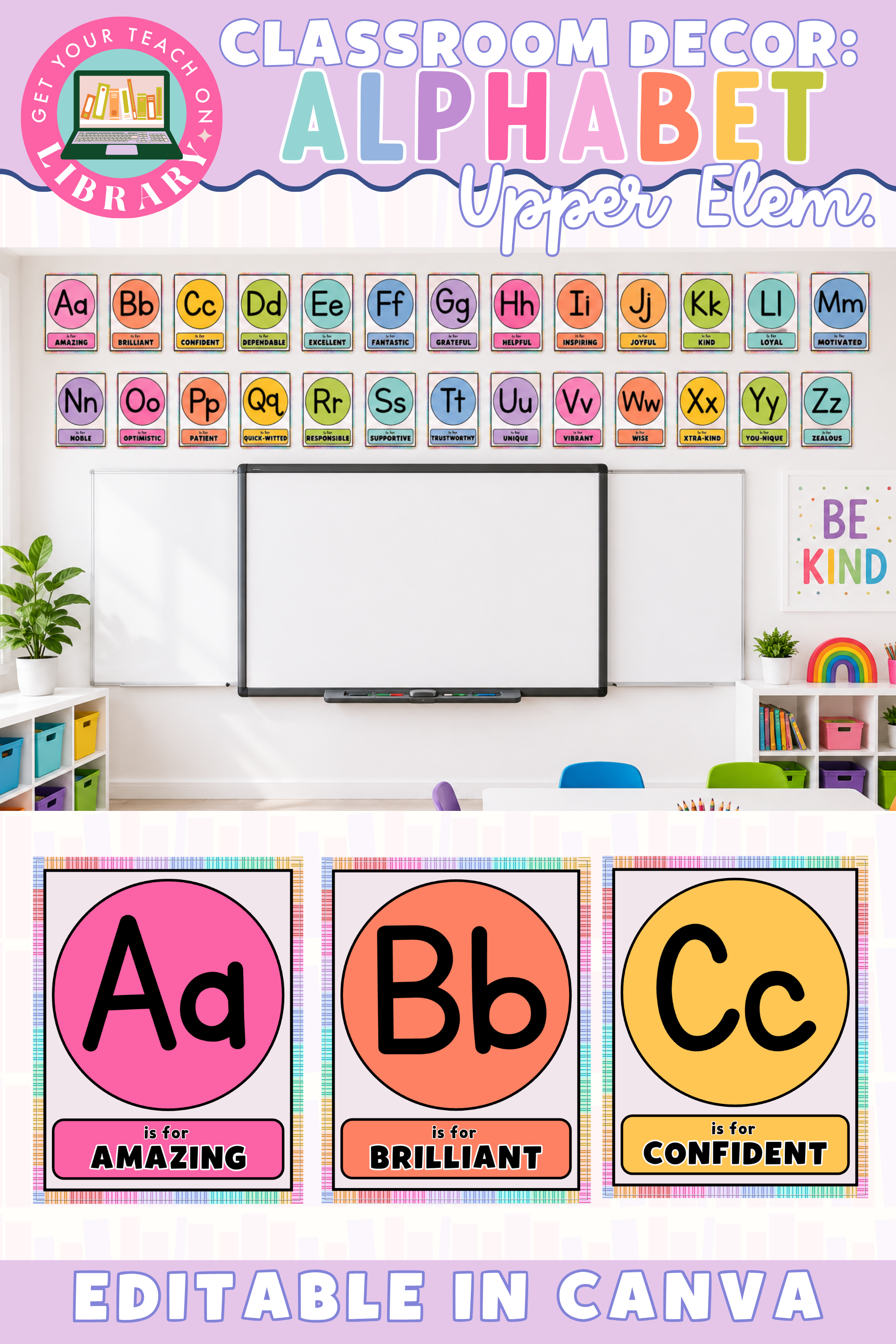 GYTO Classroom Decor: Upper Elementary Alphabet | Bright Classroom Decor