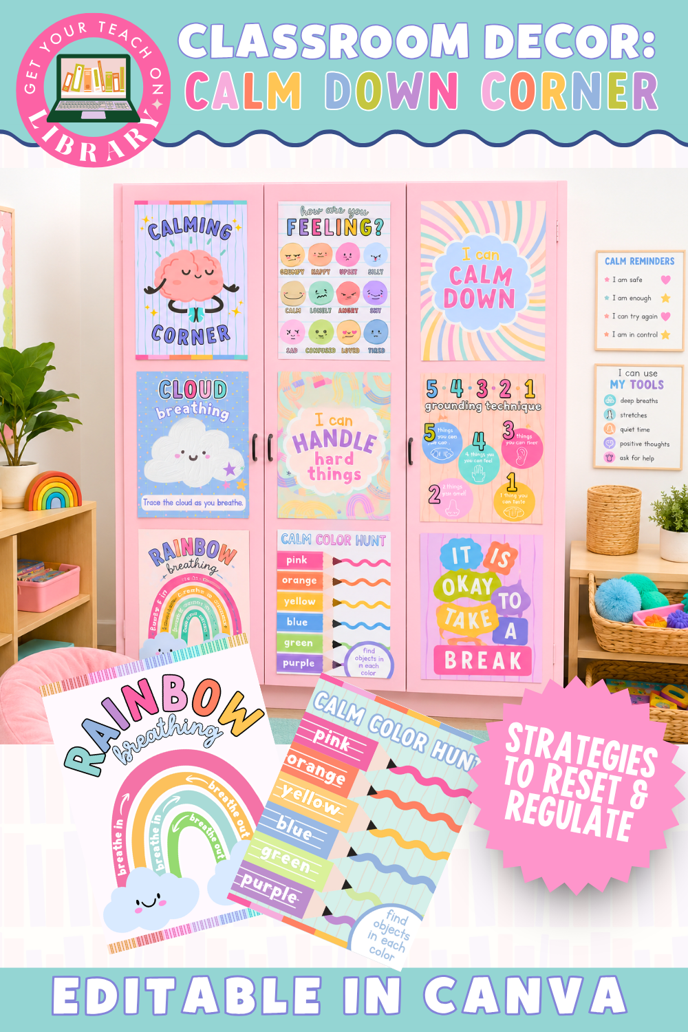 GYTO Classroom Decor: Calm Down Corner | Bulletin Board Display | Bright Classroom Decor