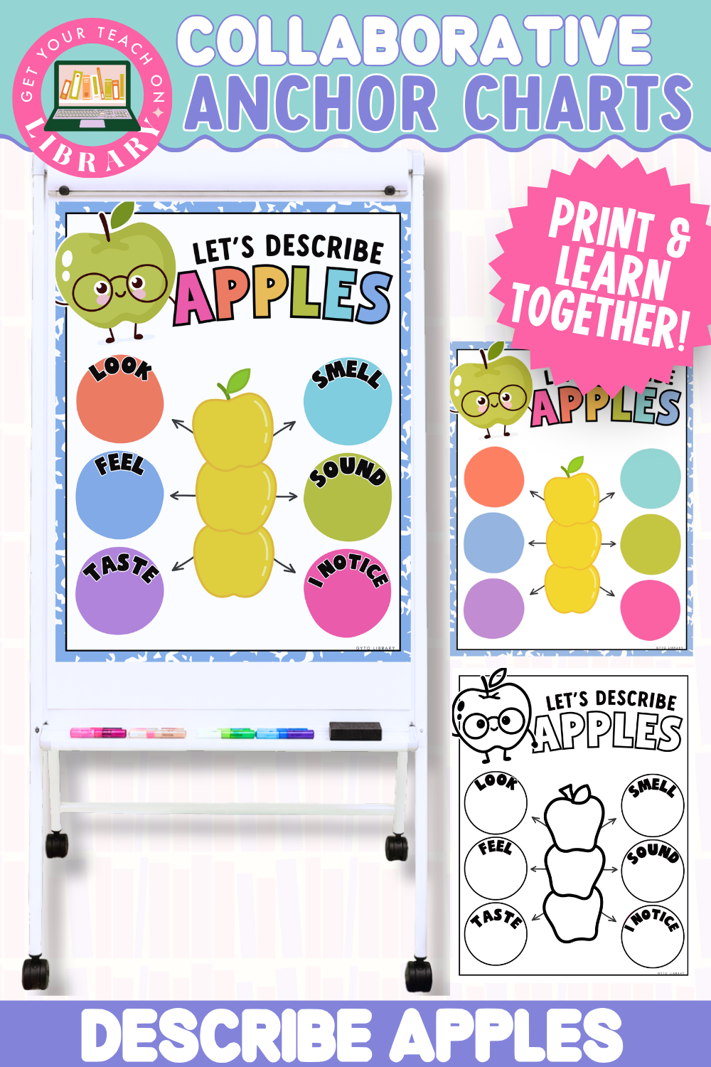 Collaborative Anchor Charts for Describing Apples | Editable 5 Senses Apple Poster Templates