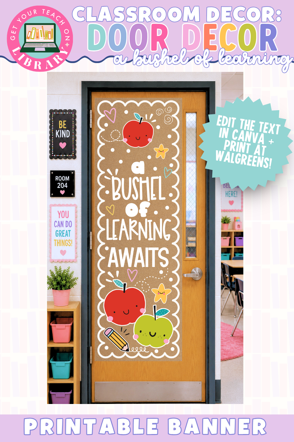 GYTO Classroom Decor: Bushel of Learning Apple Printable Banner | Bright Classroom Decor
