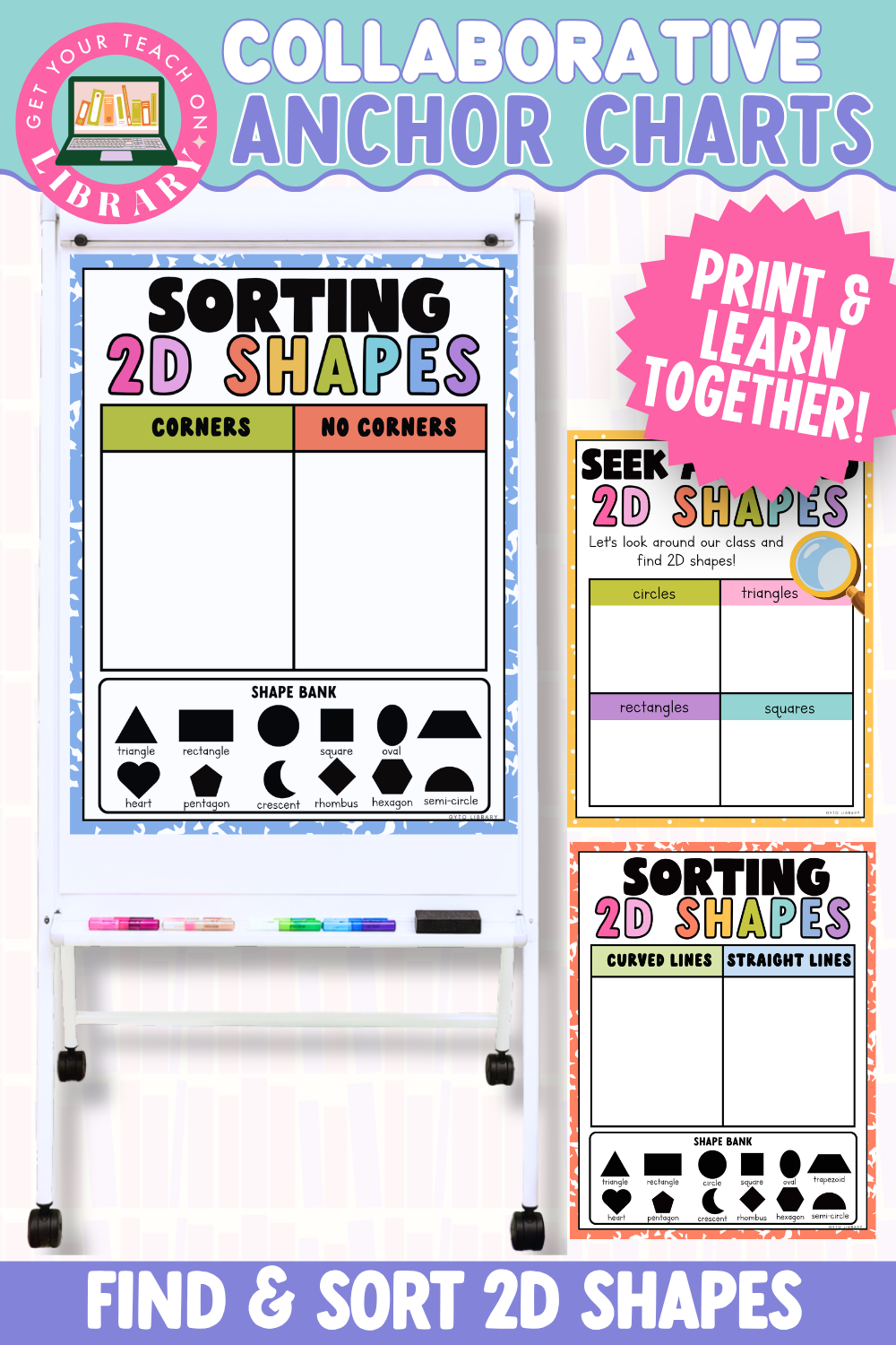 Collaborative Anchor Charts for Find and Sort 2D Shapes | Editable Math Poster Templates