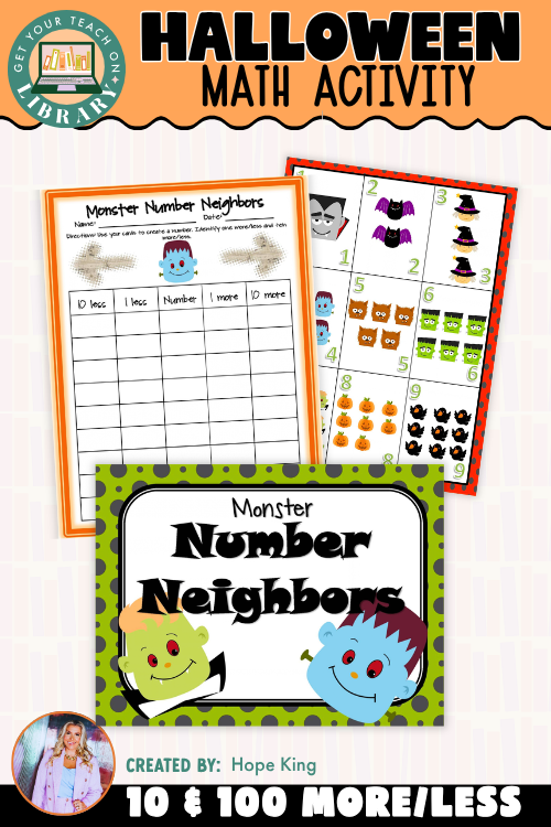 Halloween 1, 10 & 100 More or Less Math Center | Monster Number Neighbors