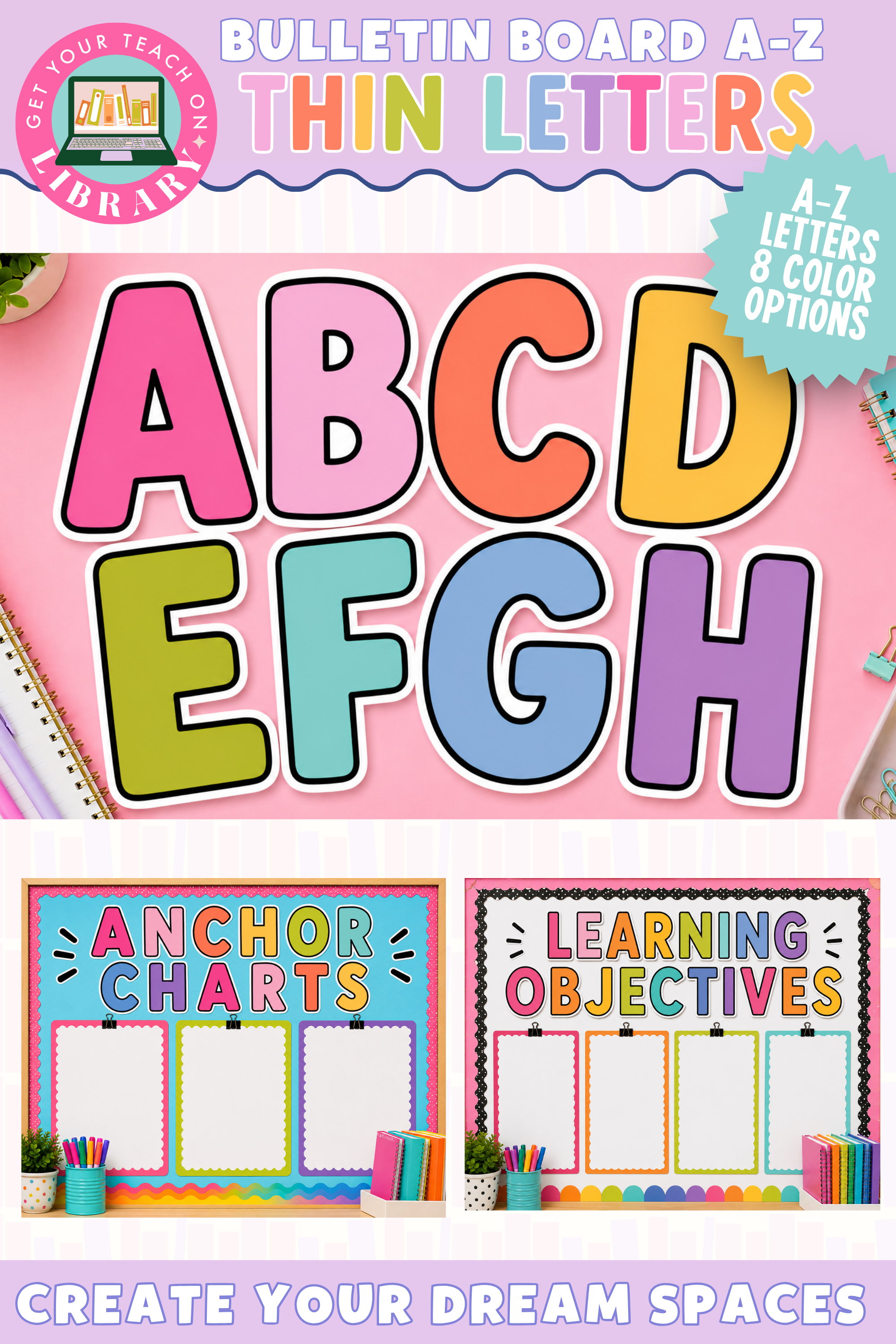 GYTO Classroom Decor: Thin Bulletin Board Letters | Bright Classroom Decor