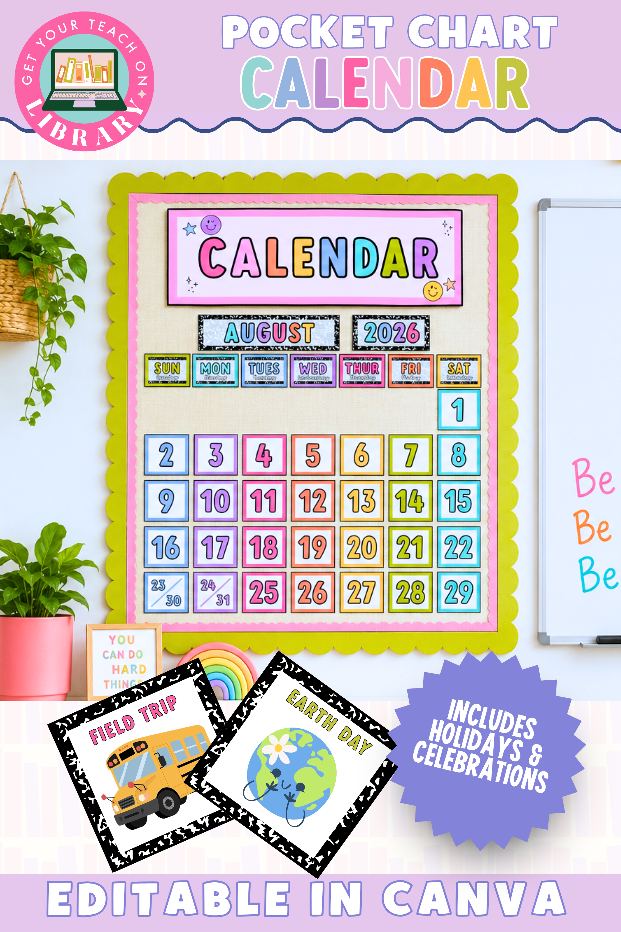 GYTO Classroom Decor: Pocket Chart Calendar | Bright Classroom Decor
