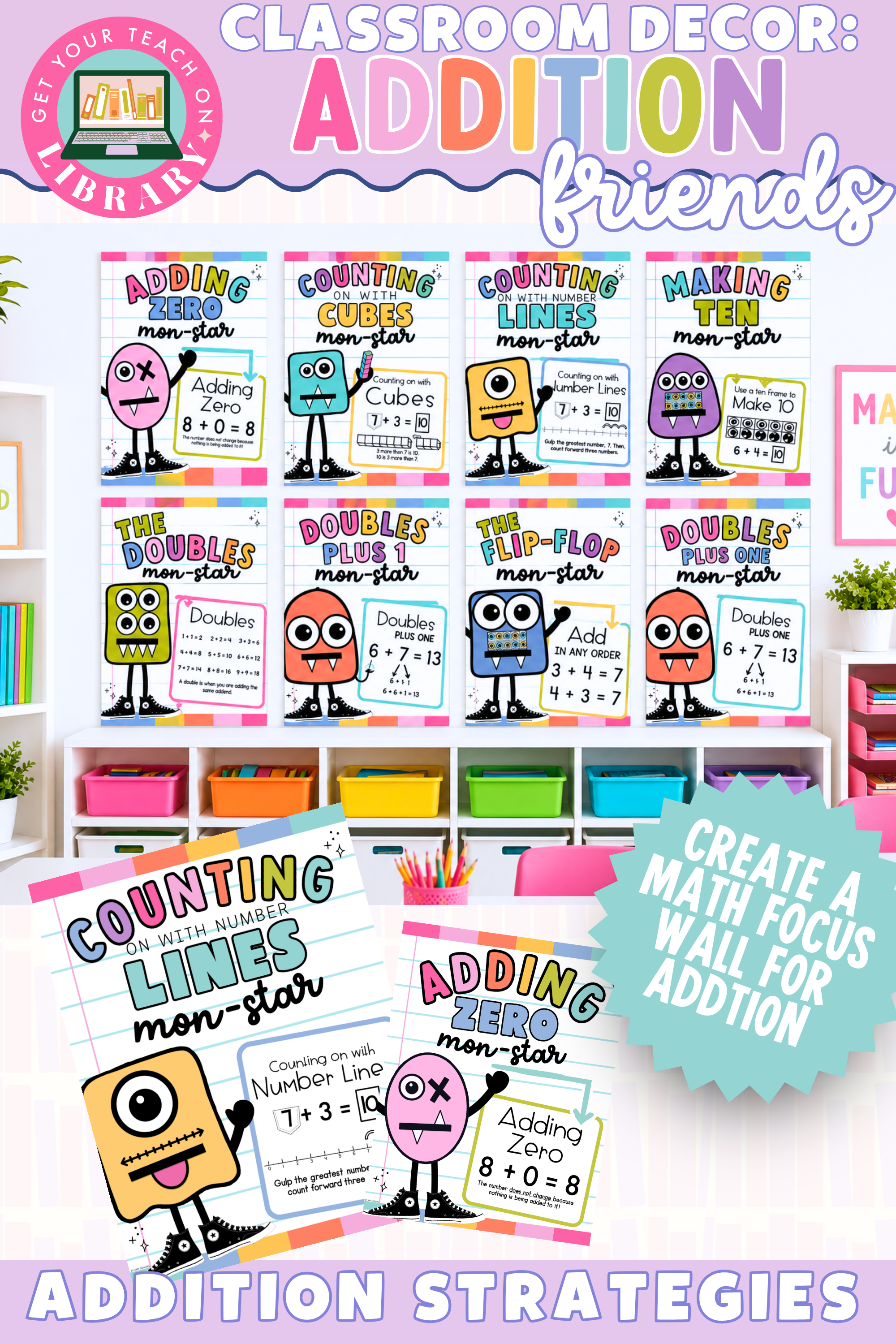 GYTO Classroom Decor: Meet the Addition Mon-Stars | Classroom Posters | Bright Classroom Decor