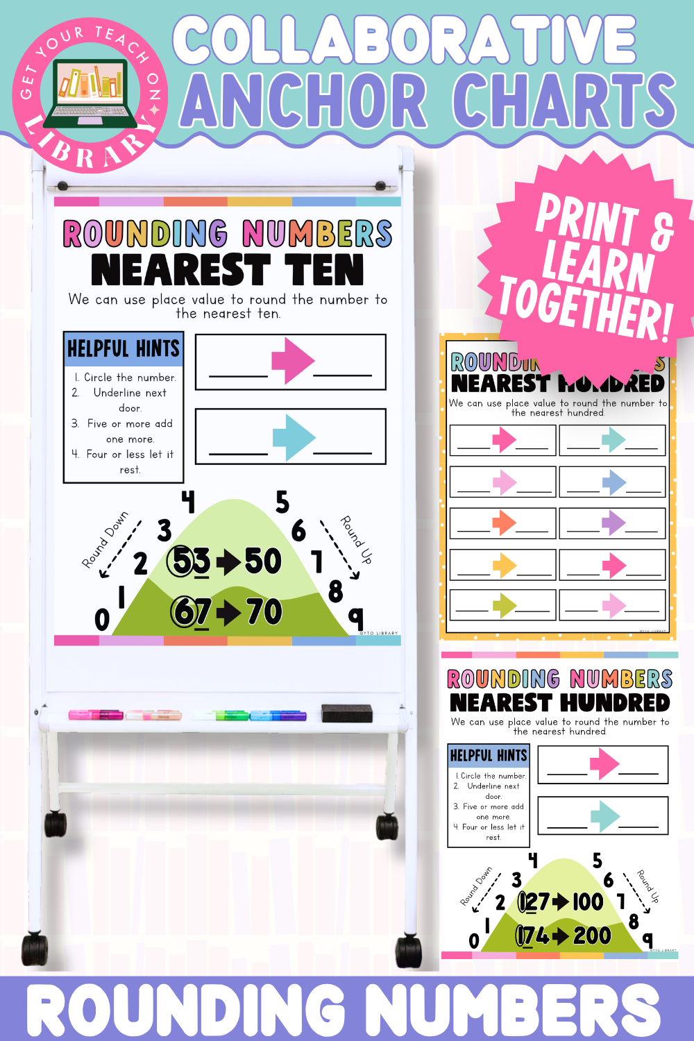 Collaborative Anchor Charts for Rounding Numbers | Editable Math Poster Templates for 2-Digit, & 3-Digit Numbers