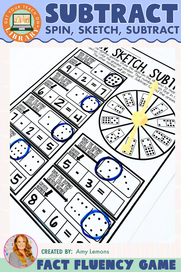 Spin, Sketch, and Subtract Subtraction Game | Domino Fact Fluency Practice