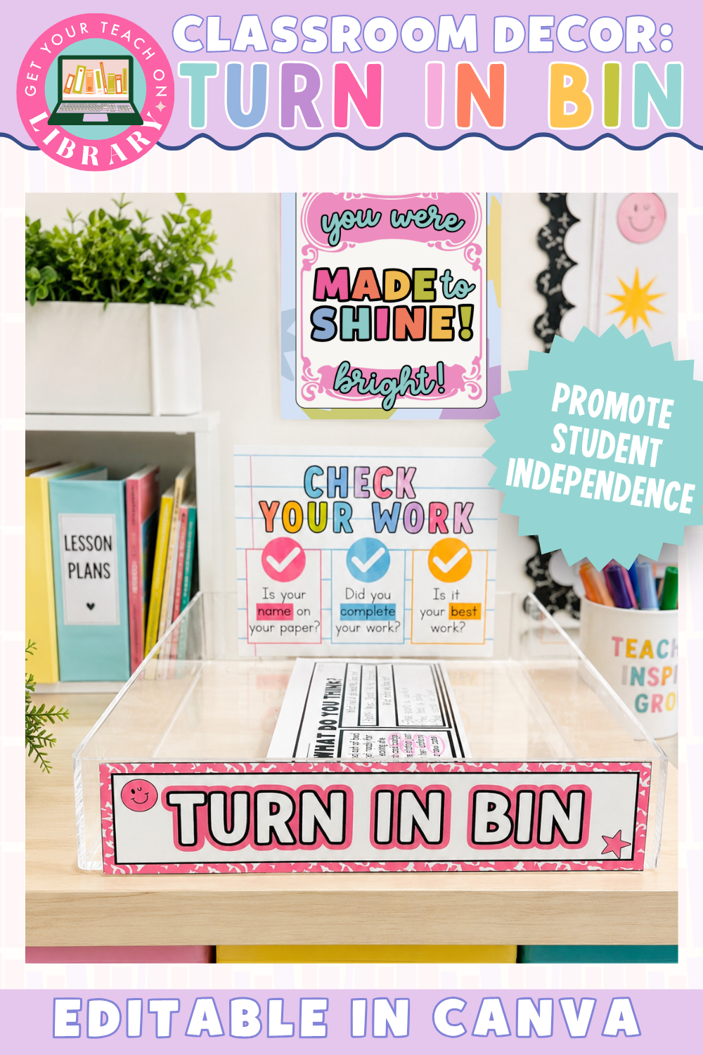 GYTO Classroom Decor: Student Work Turn in Bin | Classroom Decor | Bright Classroom Decor