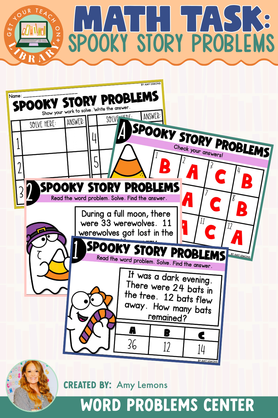 Halloween Word Problems Math Center: Addition & Subtraction Story Problems