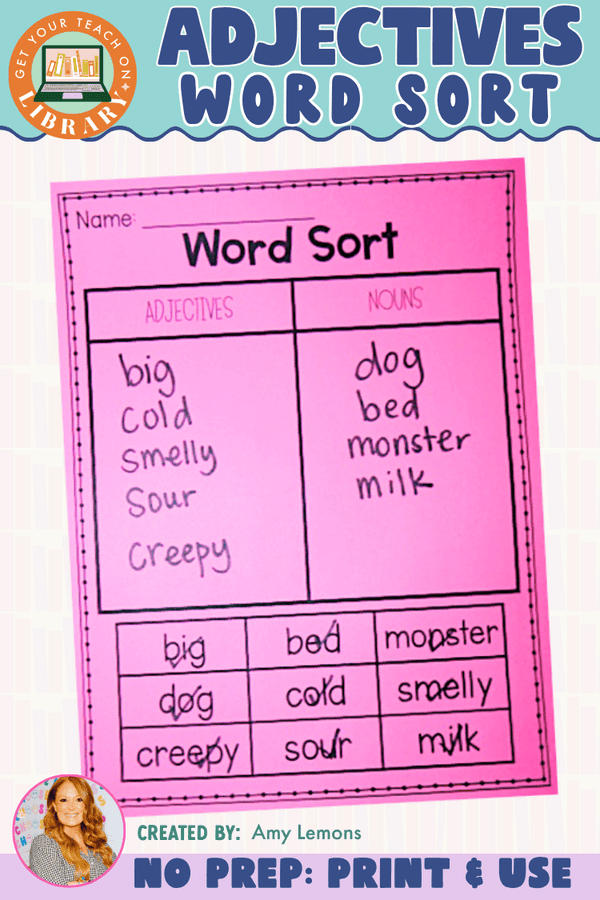 Adjectives and Nouns Word Sort | Cut and Paste Grammar Practice - Shop GYTO - Get Your Teach On