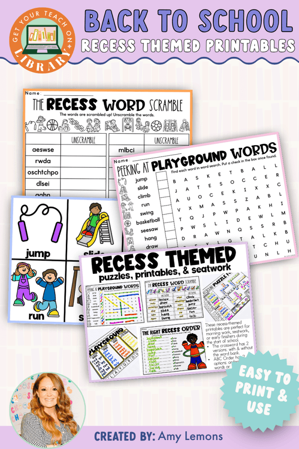 Back to School Activity: Recess Themed – printable classroom resource for grades 2–5 by Amy Lemons and Get Your Teach On