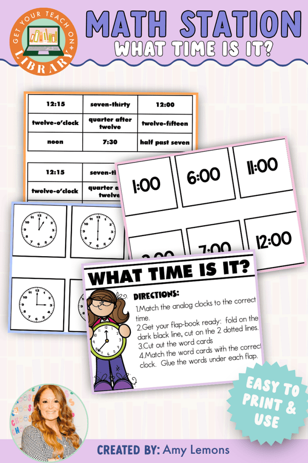 Back to School Math Station: What Time is It? – printable math resource for grades 2–3 by Amy Lemons and Get Your Teach On