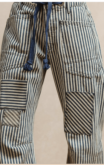 Blue Striped Twill Barrel Pants - GYTO Collective - Get Your Teach On