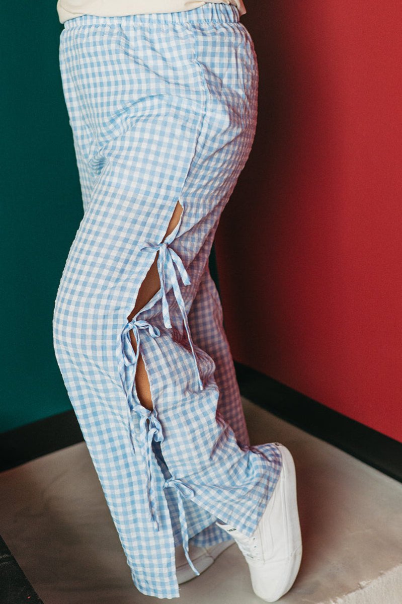 Blue/White Checkered Pants with Bows - GYTO Collective - Get Your Teach On