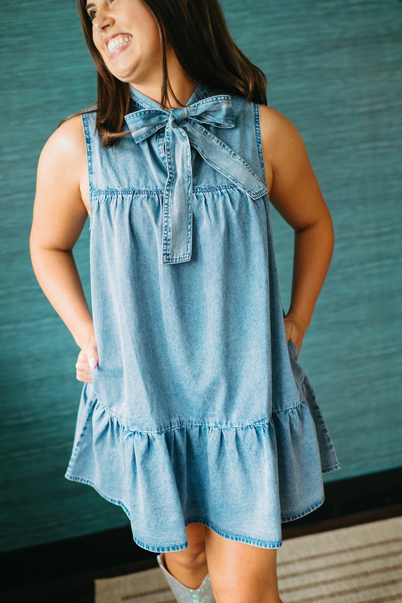 Chambray Dress with Bow - GYTO Collective - Get Your Teach On