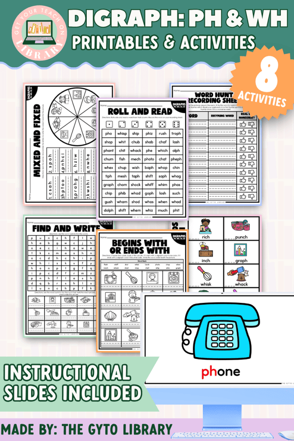 PH & WH Digraph Word Work: Phonics Decoding & Fluency – printable phonics resource for grades K–2 by Get Your Teach On