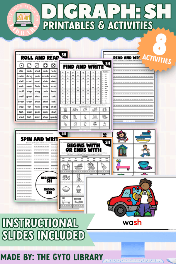 SH Digraph Word Work: Phonics Decoding & Fluency – printable phonics classroom resource for grades K–2 by Get Your Teach On