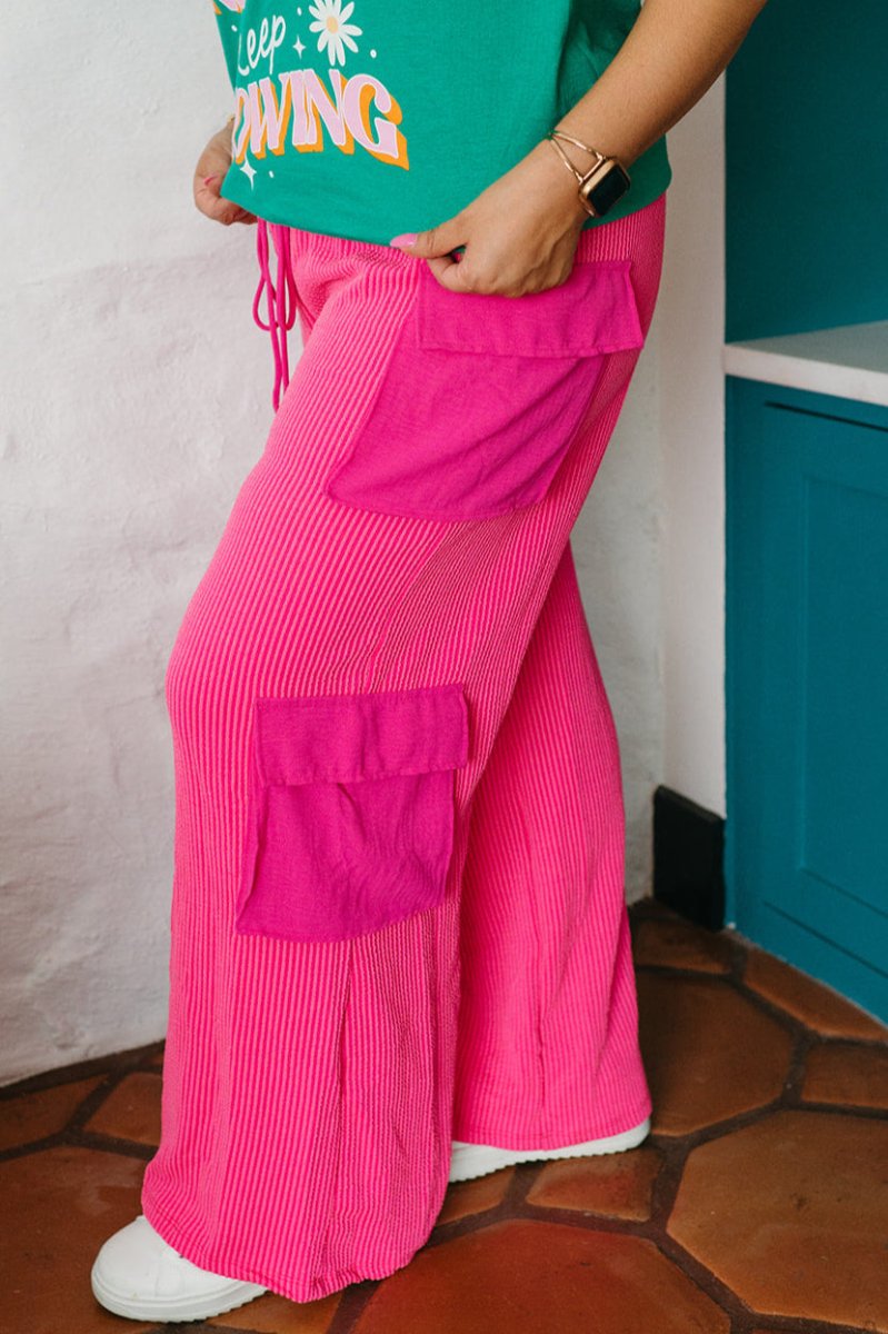 Fuschia Cargo Pocket Wide - leg Pants - GYTO Collective - Get Your Teach On
