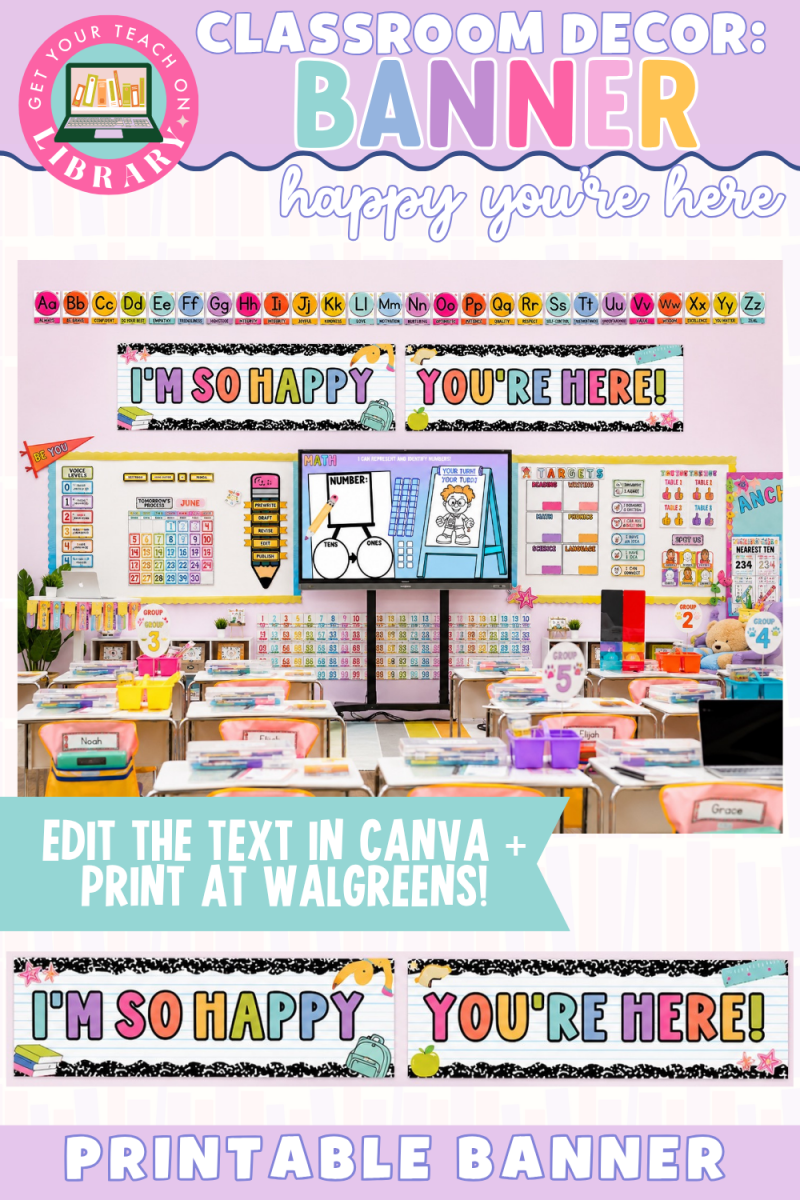 GYTO Classroom Decor: Happy You're Here Horizontal Banners | Editable Classroom Decor | Bright Classroom Decor - Shop GYTO - Get Your Teach On