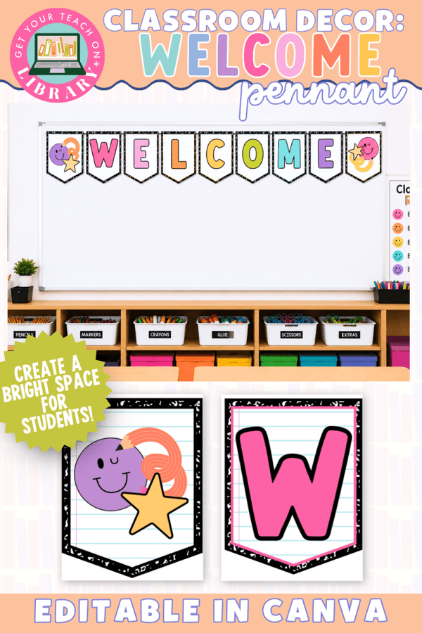 Bright Classroom Decor: Welcome Banner – printable classroom resource by Get Your Teach On