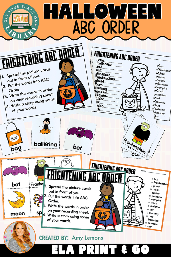 Halloween ABC Order Activity: Alphabetical Order Center – printable literacy resource by Amy Lemons and Get Your Teach On