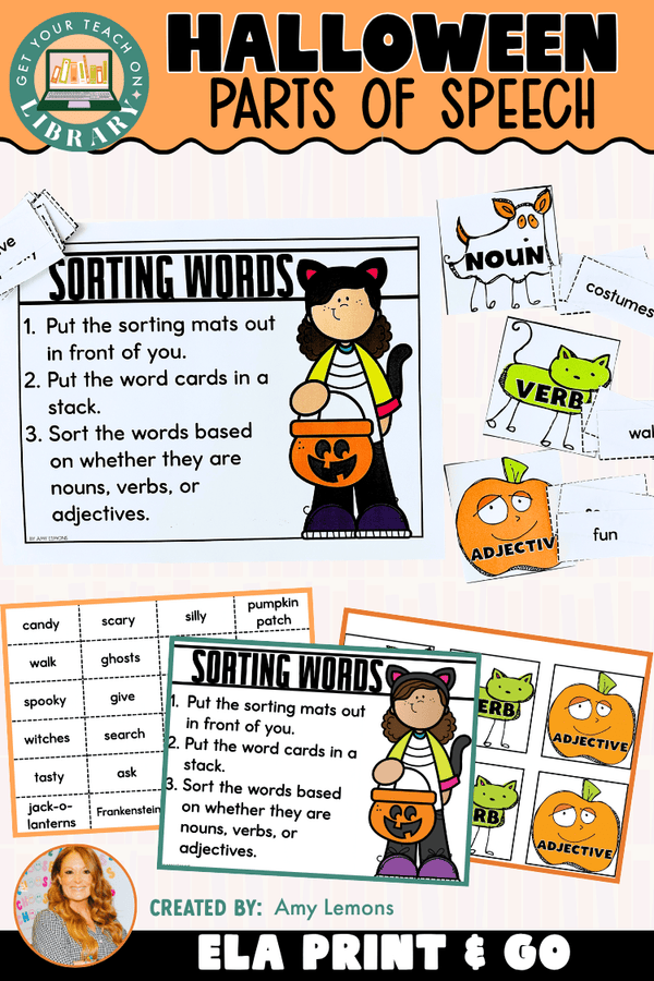 Halloween Parts of Speech Activity | Nouns Verbs Adjectives Sort - Shop GYTO - Get Your Teach On