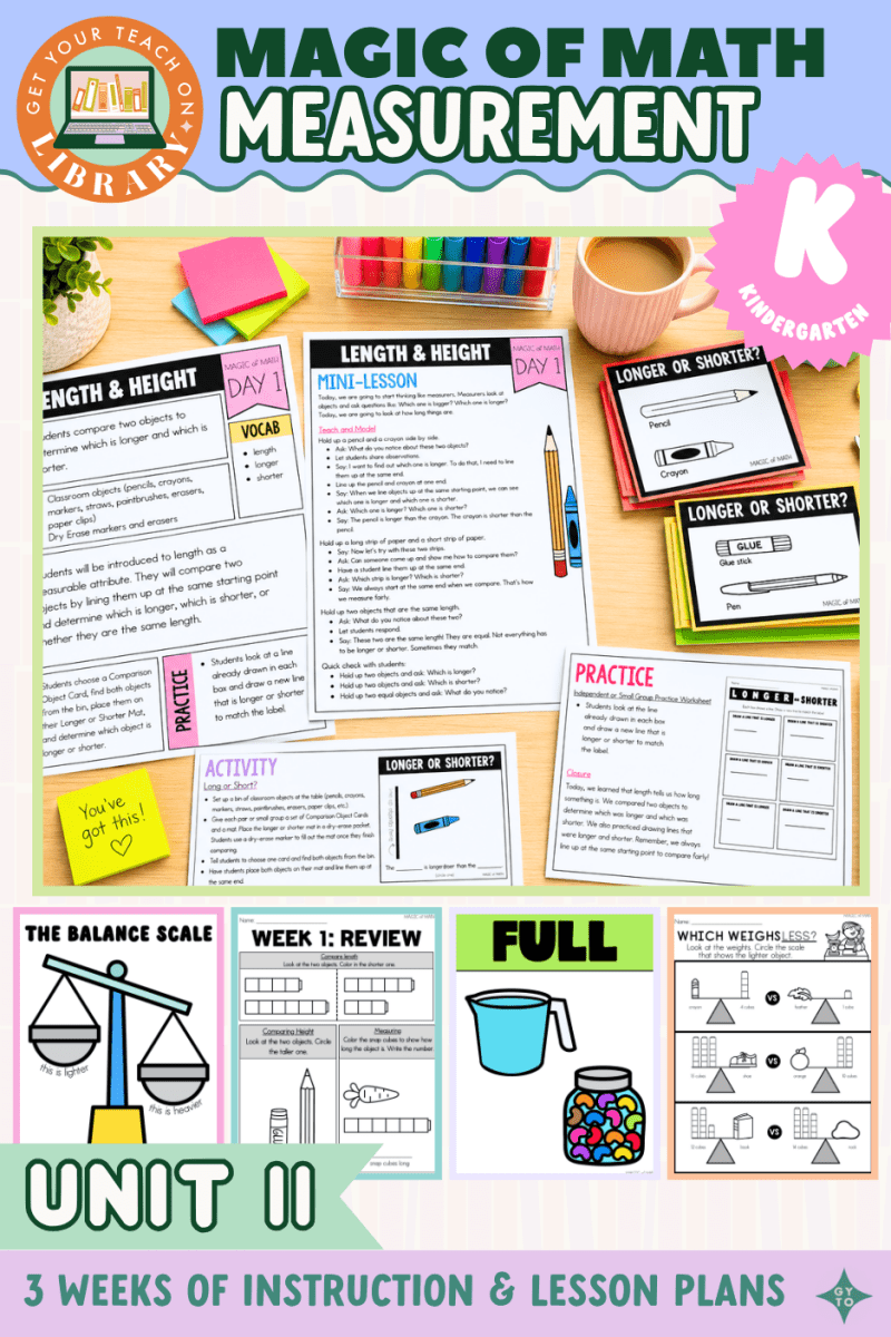 Kindergarten Magic of Math Unit 11: Measuring Length and Height, Measuring Weight, and Capacity - Shop GYTO - Get Your Teach On
