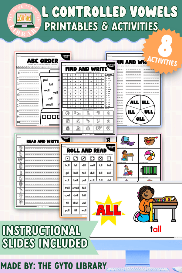L-Controlled Vowels Word Practice: Phonics & Decoding – printable phonics resource for grades K–2 by Get Your Teach On