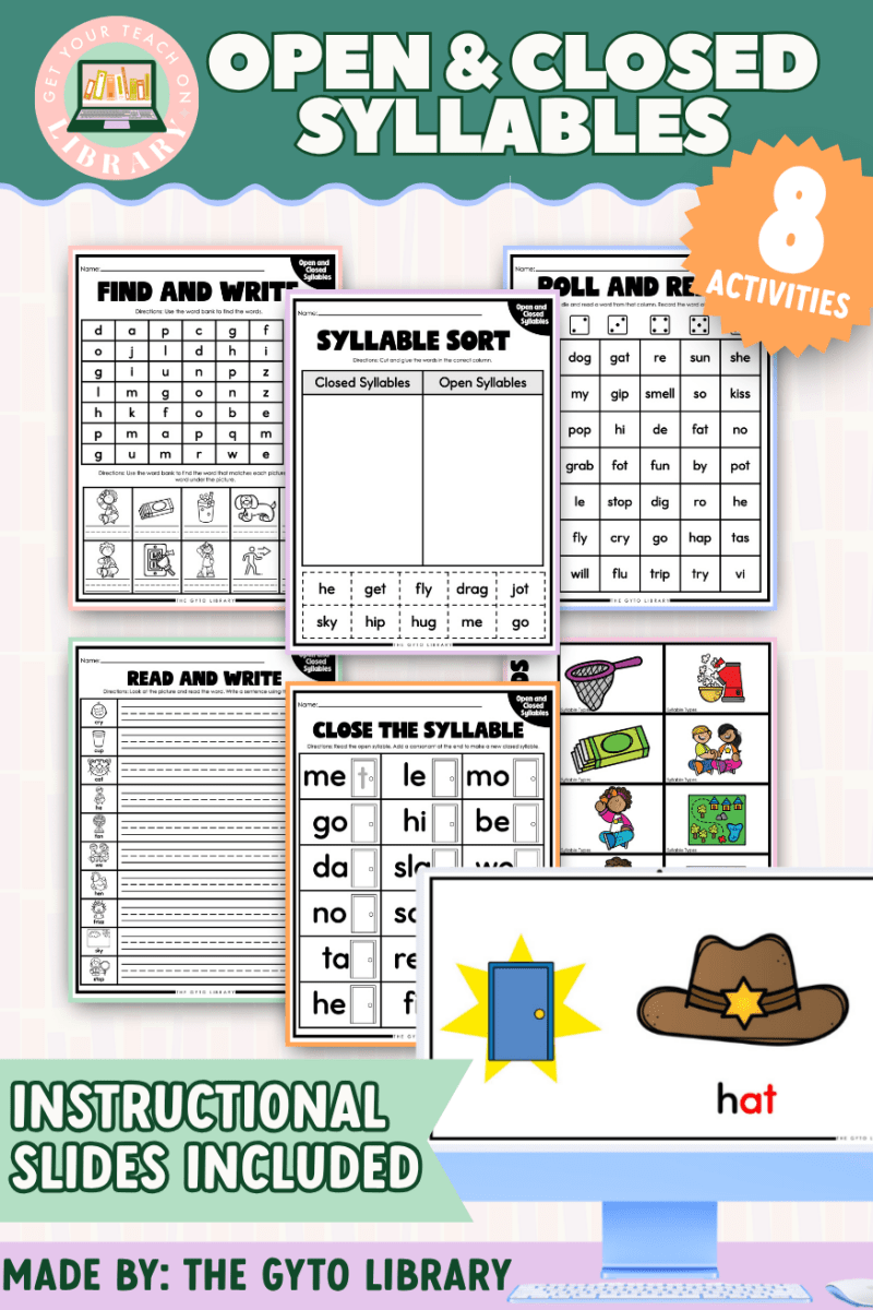 Open and Closed Syllable Practice | Supplemental Phonics Activities for Decoding - Shop GYTO - Get Your Teach On