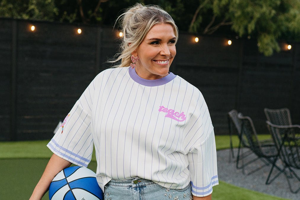 Pin Stripe Baseball Tee w/sequins - GYTO Collective - Get Your Teach On