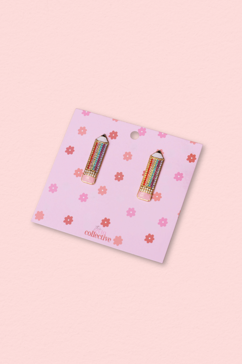 Rainbow Rhinestone Pencil Earrings - Shop GYTO - Get Your Teach On