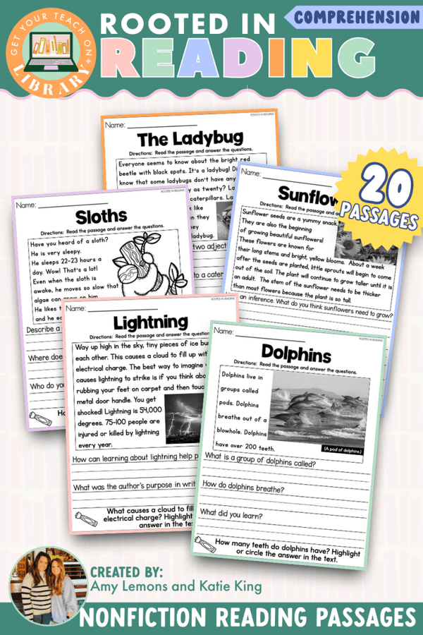 Rooted in Reading: 20 Nonfiction Comprehension Passages for Young Learners – reading resource by Get Your Teach On