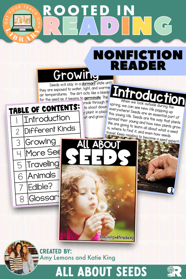 Rooted in Reading Nonfiction Reader: All About Seeds – printable reading classroom resource by Get Your Teach On