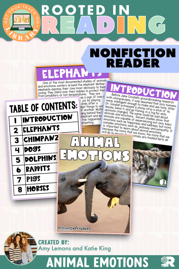 Rooted in Reading Nonfiction Reader: Animal Emotions – printable reading classroom resource by Get Your Teach On