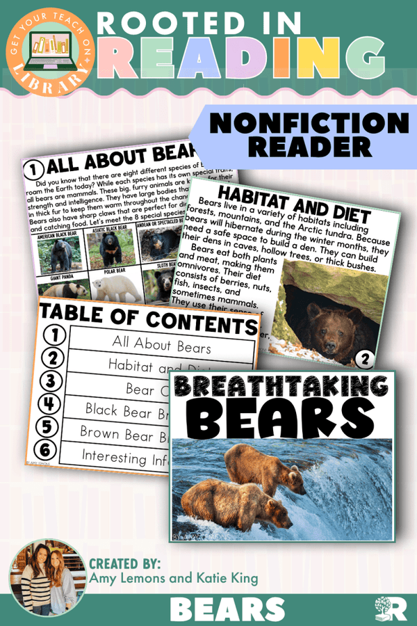 Rooted in Reading Nonfiction Reader: Breathtaking Bears – printable reading classroom resource by Get Your Teach On
