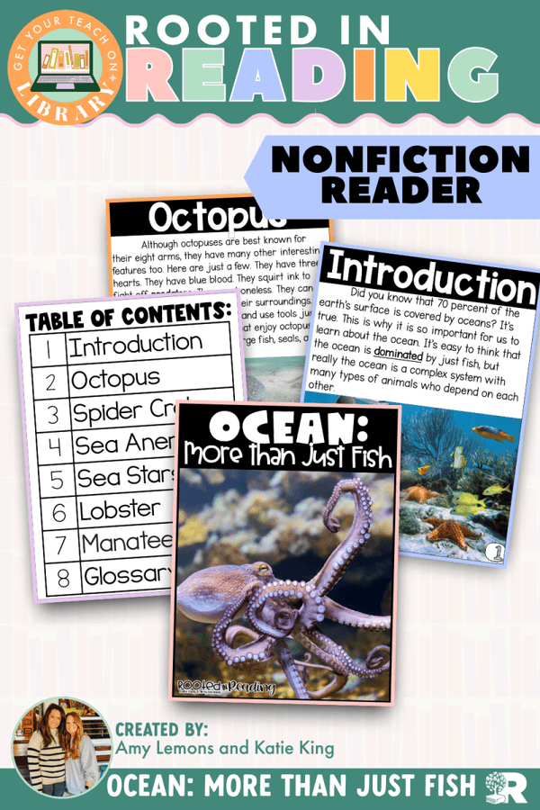 Rooted in Reading Nonfiction Reader: Ocean: More Than Just Fish – printable reading classroom resource by Get Your Teach On