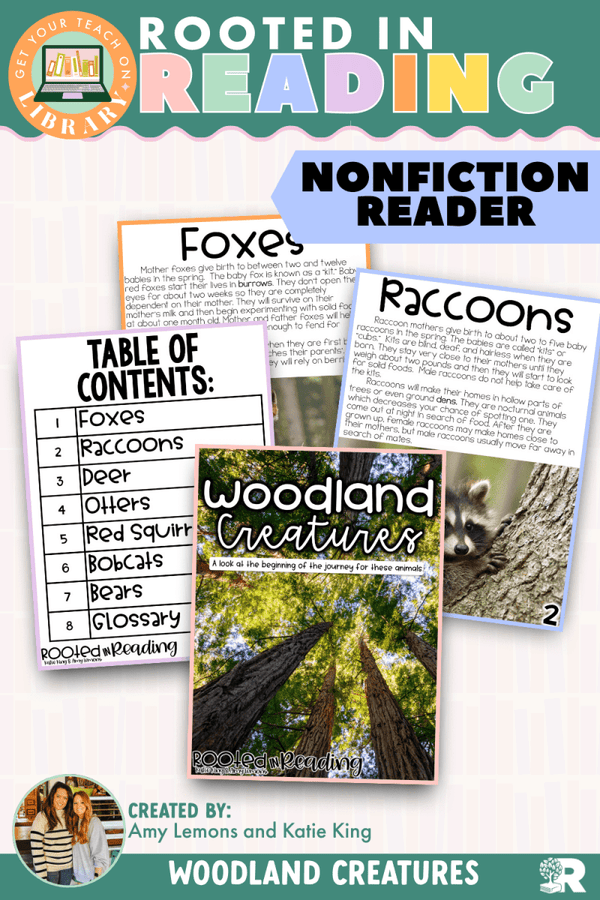 Rooted in Reading Nonfiction Reader: Woodland Creatures – printable reading classroom resource by Get Your Teach On