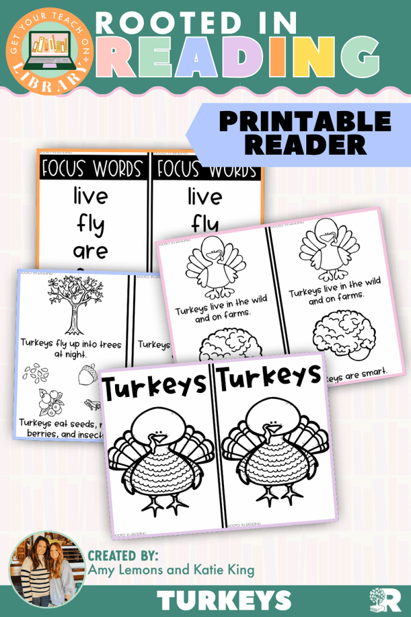 Rooted in Reading Printable Nonfiction Reader: Turkeys – reading resource for grades K–1 by Get Your Teach On