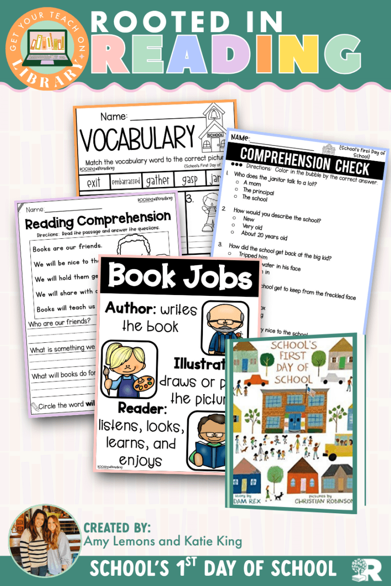 Rooted in Reading: School’s First Day of School Read Aloud Activities | Reading Comprehension for Parts of a Book - Shop GYTO - Get Your Teach On